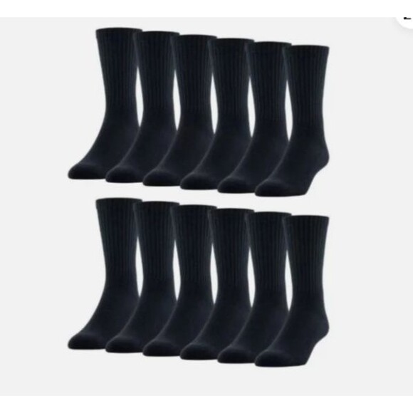 powersox 12 pair black crew socks l large mens shoe size 6 to 12 new - Picture 1 of 3